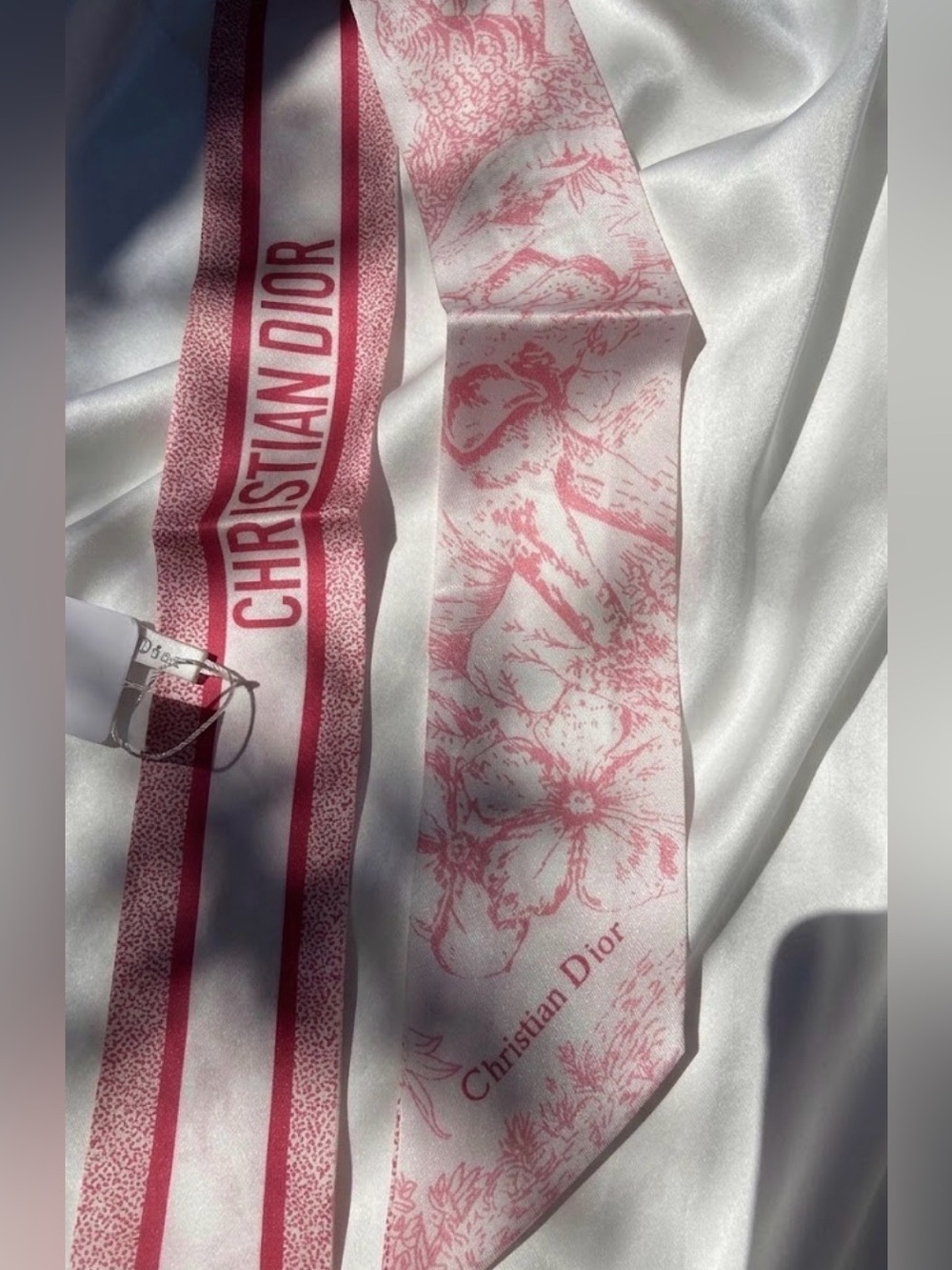 Dior Pink Floral Twilly Mitzah Scarf 100% Silk NWT no tag no box